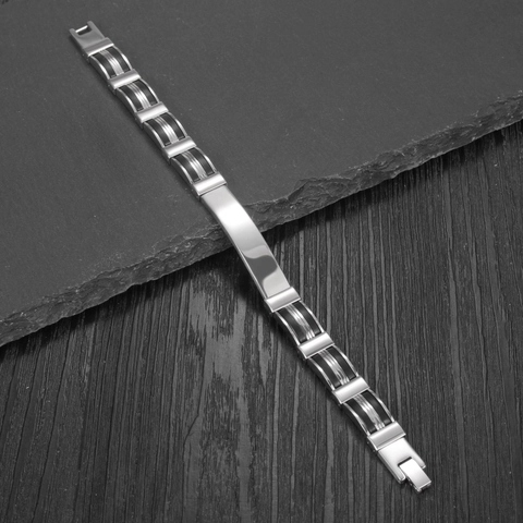 Men's Multilayer Stainless Steel Silicone Bracelet Trendy Black Silver Polished ID Plate Bracelet For Men Creative Fashion Jewelry Gift
