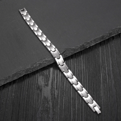 Bracciale a Maglie a H Minimalista in Acciaio Inossidabile per Uomo Donna Argento Spazzolato Catena Intrecciata Gioielli