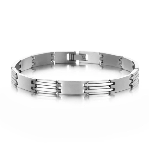 Minimalist Stainless Steel Geometric Link Bracelet For Women Men Brushed Polished Design Silver Tone Fashion Jewelry Hand Chain
