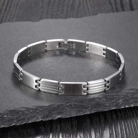 Minimalist Stainless Steel Geometric Link Bracelet For Women Men Brushed Polished Design Silver Tone Fashion Jewelry Hand Chain