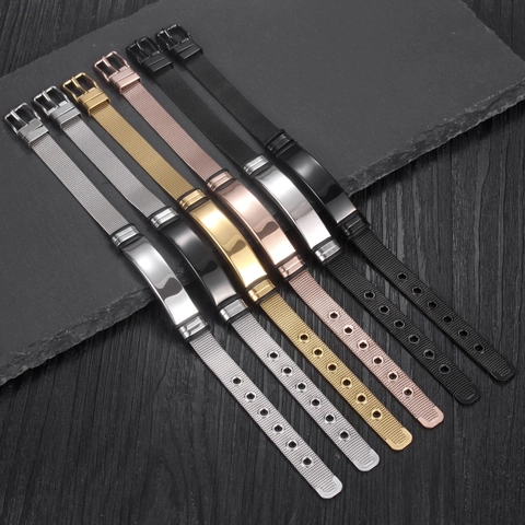 Bracciale ID in Maglia di Acciaio Inossidabile Regolabile per Uomo Donna Bracciale in Metallo Minimalista Lucido Gioielli Regalo