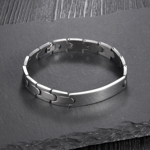 Pulsera Minimalista de Acero Inoxidable con Placa de Identificación Curva para Hombre y Mujer Pulsera de Cadena de Eslabones