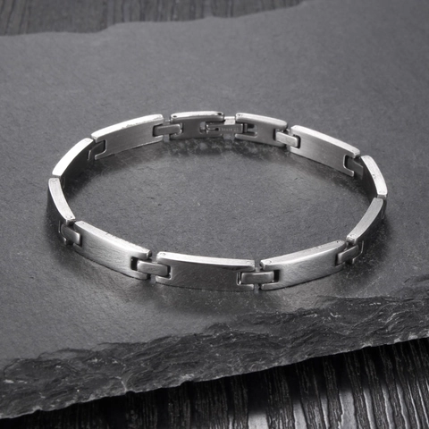 Damen Minimalistisches Edelstahl Gliederkette Armband Poliert Geometrisch Rechteckig Kette Armreif Mode Schmuck Für Alltag Silber