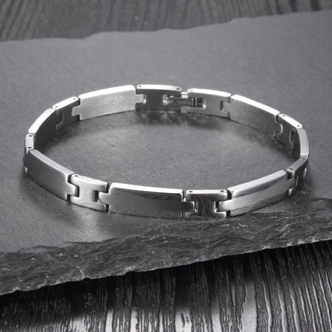 Bracciale da Donna in Acciaio Inossidabile alla Moda a Forma di H Bracciale a Maglie Geometriche Gioielli in Metallo Spazzolato Lucido