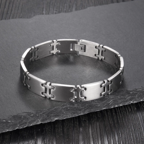 Bracciale da Uomo in Acciaio Inossidabile Industriale Maglie a Forma di H Catena Geometrica Gioielli Minimalisti per Uomo