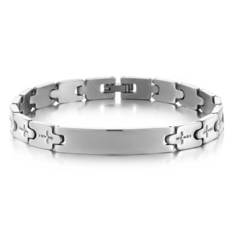 Bracciale a Catena a Croce in Acciaio Inossidabile per Donna Piastra ID Rettangolare Lucida Gioielli in Stile Cool Regalo