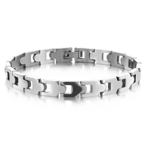 Modern Stainless Steel Geometric H-Link Bracelet For Women Polished Minimalist Industrial Style Steel Color Jewelry