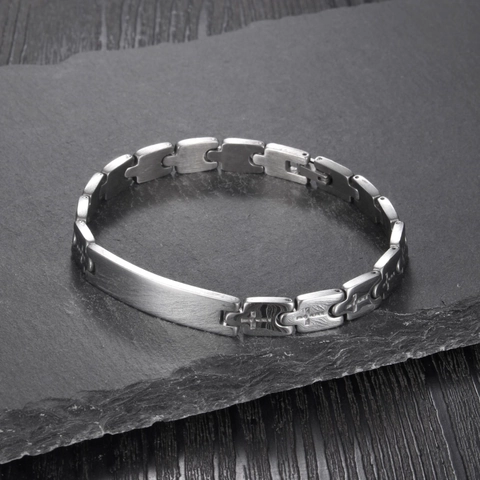 Bracciale a Catena a Croce in Acciaio Inossidabile per Donna Piastra ID Rettangolare Lucida Gioielli in Stile Cool Regalo