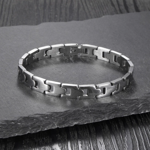 Modern Stainless Steel Geometric H-Link Bracelet For Women Polished Minimalist Industrial Style Steel Color Jewelry