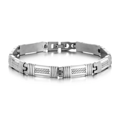 Bracciale a Catena a Righe in Acciaio Inossidabile Minimalista da Donna Stile Industriale Lucidato Geometrico Gioielli di Moda