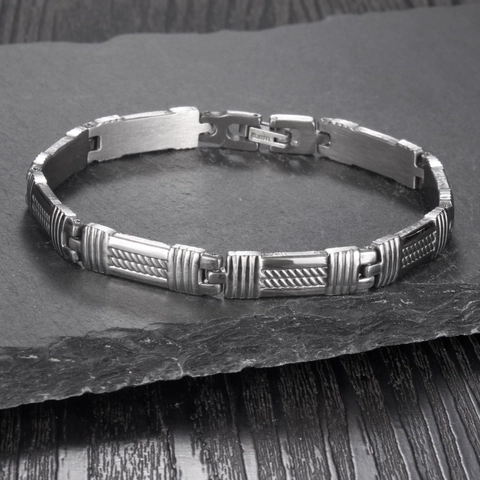 Bracciale a Catena a Righe in Acciaio Inossidabile Minimalista da Donna Stile Industriale Lucidato Geometrico Gioielli di Moda