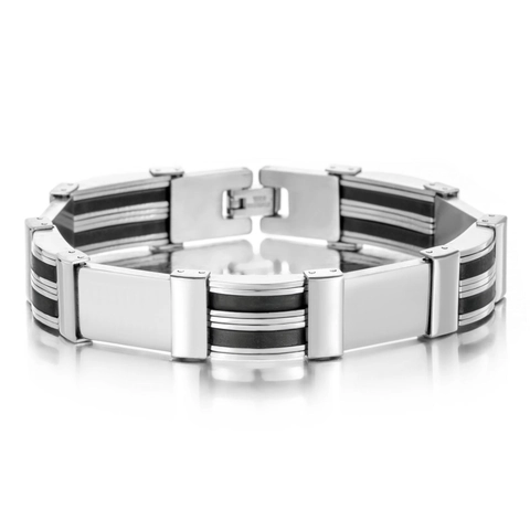 Herren Mode Edelstahl Silikon Armband Industriestil Poliert Geometrisches Armband Schwarz Silber Schmuck Geschenk Für Männer