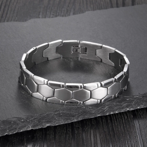 Bracciale a Maglie a Nido d'Ape Esagonale Geometrico in Acciaio Inossidabile da Uomo Gioielli di Moda Lucidi
