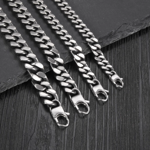 Pulsera de Eslabones Cubanos de Acero de Titanio para Hombre Vintage Mate Cepillado Estilo Punk Heavy Metal Color Plata