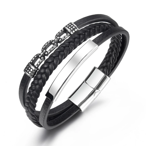 Pulsera Multicapa de Cuero Trenzado para Hombre Con Cierre Magnético de Acero Inoxidable Pulsera Retro Punk Joyería Regalo