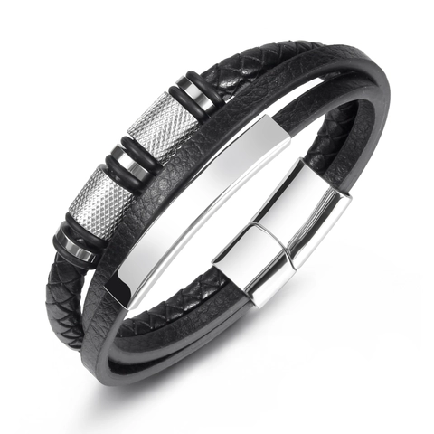 Pulsera de Cuero Trenzado Multicapa para Hombre Con Cierre Magnético de Acero de Titanio Joyería de Moda Industrial