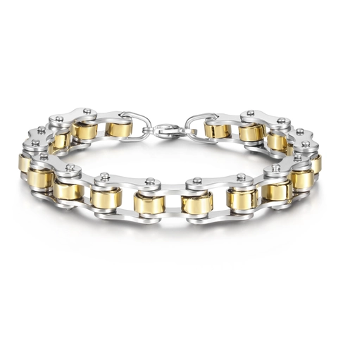 Bracciale da Uomo Trendy in Acciaio Inossidabile a Catena di Bicicletta Punk Stile Industriale Meccanico Moto Gioielli Regalo