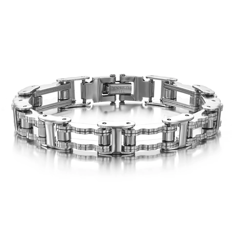 Industrial Stainless Steel Mechanical Chain Bracelet For Men Silver Polished Motorcycle Link Chain Bangle Fashion Jewelry