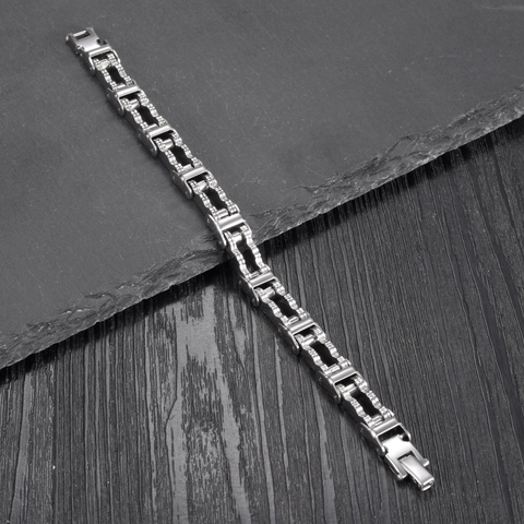 Industrial Stainless Steel Mechanical Chain Bracelet For Men Silver Polished Motorcycle Link Chain Bangle Fashion Jewelry