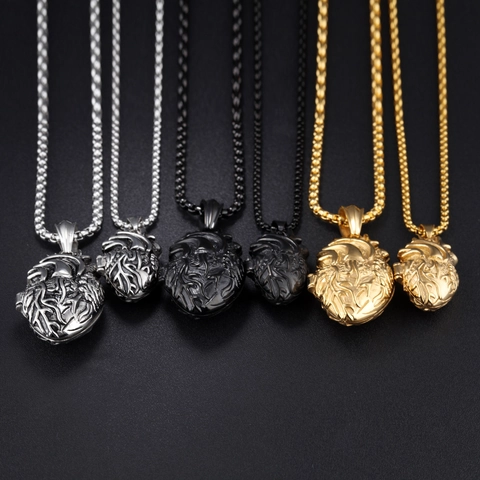 Anatomical Heart Pendant Necklace Stainless Steel Punk Hip Hop Gothic Streetwear Biological Heart Jewelry For Men Women