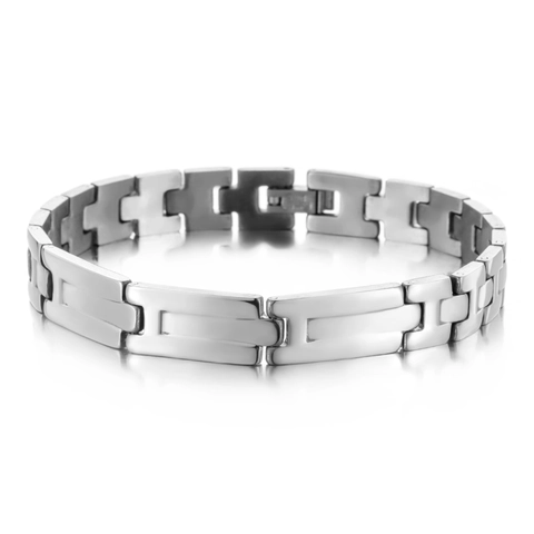 Bracciale a Catena con Maglie ad H in Acciaio Inossidabile Stile Minimalista Industriale Lucido Spazzolato Gioiello Moda