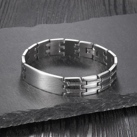 Bracelet Identité en Acier Inoxydable pour Hommes Style Industriel Chaîne de Montre Polie Bijoux de Mode