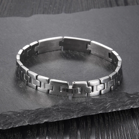 Bracciale a Catena con Maglie ad H in Acciaio Inossidabile Stile Minimalista Industriale Lucido Spazzolato Gioiello Moda