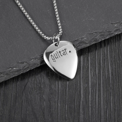 Hip Hop Titanium Steel Guitar Pick Pendant Necklace For Men Women Star Engraved Polished Music Theme Jewelry Gift