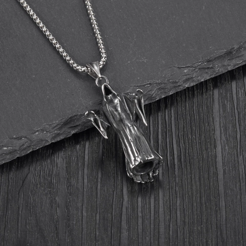 Collana con Pendente della Morte in Acciaio Inossidabile Gotico Vintage Invecchiato Fantasma Punk Gioielli per Halloween Festa Unisex