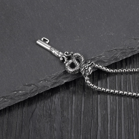 Collana con Pendente Chiave Drago Stile Cinese Vintage Acciaio Inossidabile Gioielli Punk Gotici per Uomo Donna