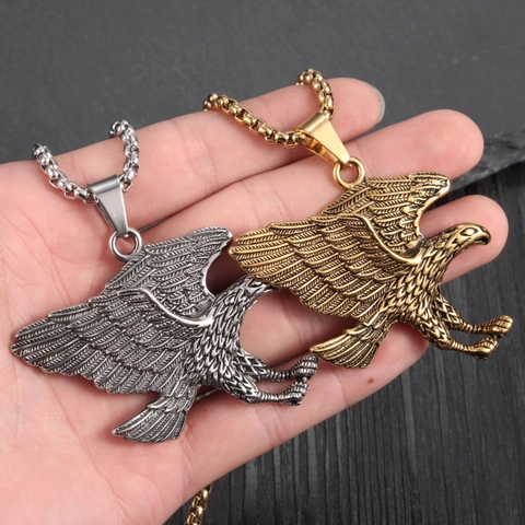 Hip Hop Herren Edelstahl Adler Flügel Anhänger Halskette Retro Adler Ausbreitung Flügel Halskette Gold Silber Punk Schmuck