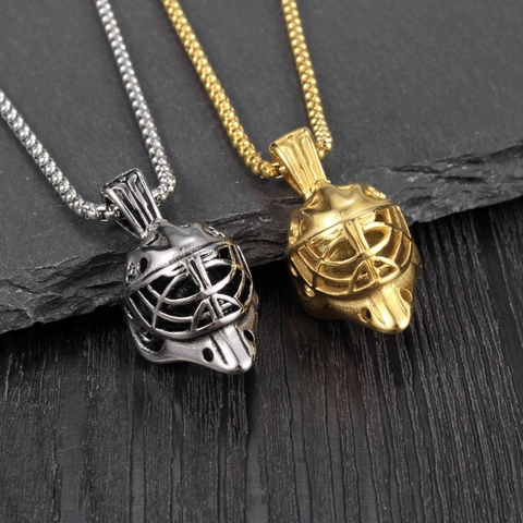 Vintage Stainless Steel Knight Helmet Mask Pendant Necklace Retro Gothic Gladiator Headpiece Jewelry Accessories For Men Women