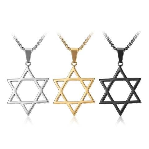 Heren Roestvrij Stalen Davidsster Hanger Halskette Holle Geometrische Zespuntige Ster Punk Sieraden Religieus Cadeau Voor Hem