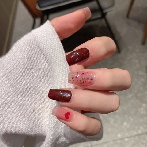 Valentinstag Herz Muster Weinrot Nagelaufkleber Wasserdicht Selbstklebend Glitzer Nagelsticker Für Damen Schönheit