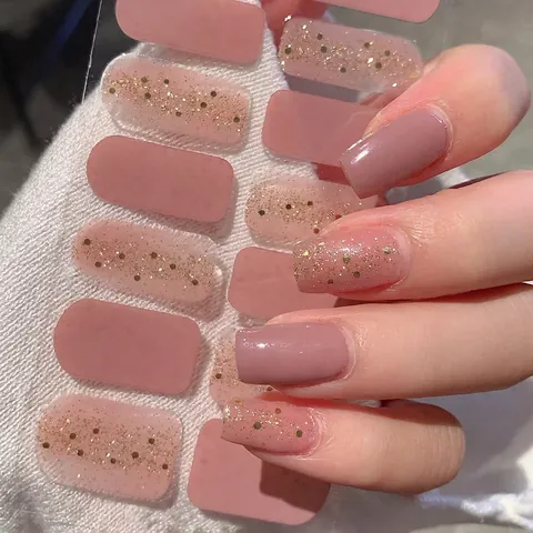 Rosa Glitzer Selbstklebende Nagelsticker Gold Pailletten Full Cover Nagelaufkleber Für Damen DIY Maniküre Dekoration