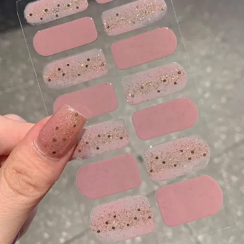 Rosa Glitzer Selbstklebende Nagelsticker Gold Pailletten Full Cover Nagelaufkleber Für Damen DIY Maniküre Dekoration