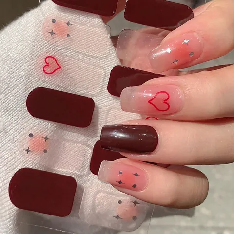 Herz Stern Muster Nagelkunst Aufkleber Weinrot Rosa Farbverlauf Selbstklebende Nagelsticker Mode DIY Maniküre Dekoration Damen