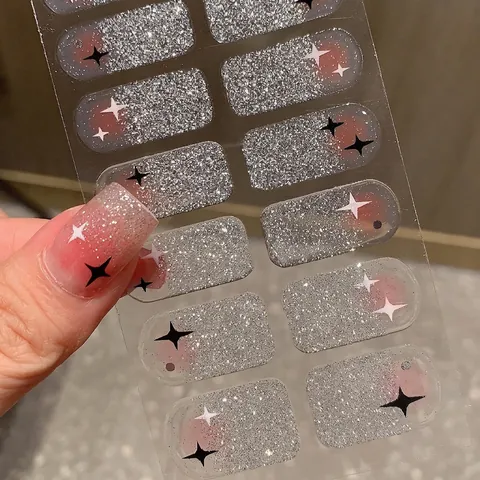 Rosa Farbverlauf Silber Glitzer Stern Nagelaufkleber Träumerische DIY Maniküre Wraps Für Damen Schönheit Dekorative Nagelkunst Dekor