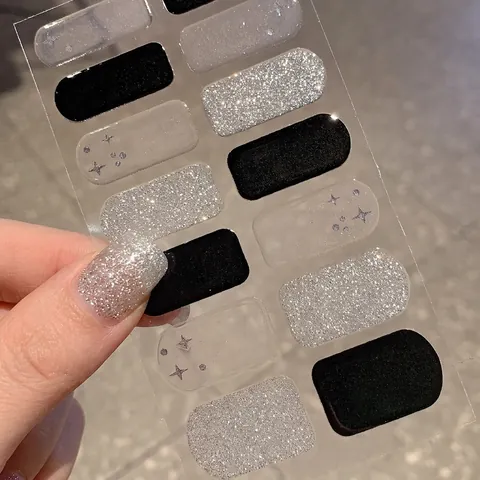 Schwarz Silber Verlauf Glitzer Stern Nagelkunst Aufkleber 14 Tipps Selbstklebend Maniküre Dekoration Für Frauen Mode DIY Nagel Folien