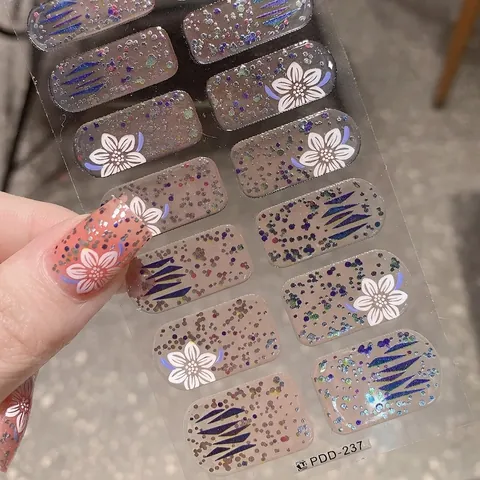 Französische Gradient Blumen Nagelkunst Aufkleber Full Wrap Glitzer Harz Maniküre Dekoration Für Damen DIY Nageldesign