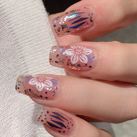 Französische Gradient Blumen Nagelkunst Aufkleber Full Wrap Glitzer Harz Maniküre Dekoration Für Damen DIY Nageldesign