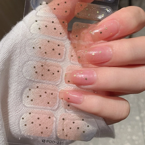 Süße Pink Blau Verlauf Stern Nagelaufkleber 14 Tips Selbstklebend Full Wrap Gel Nagelsticker Für Damen DIY Maniküre