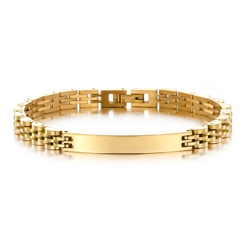 Verstellbares Edelstahl ID Platten Armband 18K Vergoldet Uhrenarmband Kette Unisex Trendy Mode Schmuck Geschenk