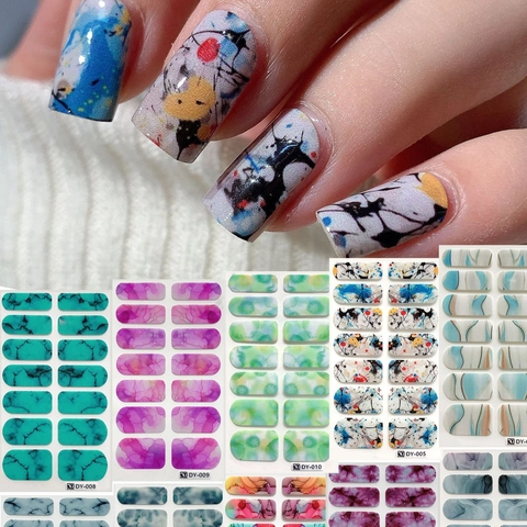 Chinese Style Self Adhesive Marble Pattern Ink Wash Nail Art Stickers For Women Waterproof Full Wrap Nail Decals DIY Decor