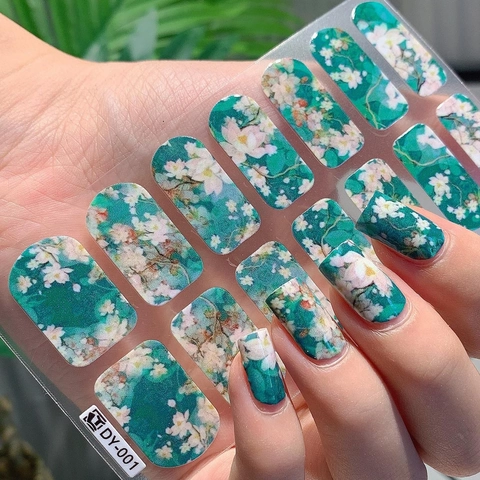 Chinese Style Self Adhesive Marble Pattern Ink Wash Nail Art Stickers For Women Waterproof Full Wrap Nail Decals DIY Decor