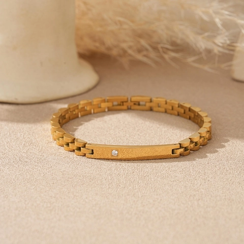 Bracciale ID in Acciaio Inossidabile Minimalista con Strass per Uomo Donna Catena Cinturino Orologio Gioielli Moda