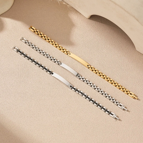 Unisex 6mm Ανοξείδωτο Ατσάλι Λεία Πλάκα ID Αλυσίδα Λουριού Ρολογιού Βραχιόλι Μόδας Γυαλισμένο Κόσμημα Χρυσό Ασημί Μαύρο