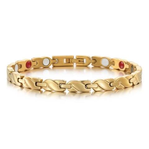 Eleganter Vergoldeter Edelstahl Magnetarmband Für Damen Wellenlink Magnettherapie Schmuck Mode Handkette Zubehör Geschenk