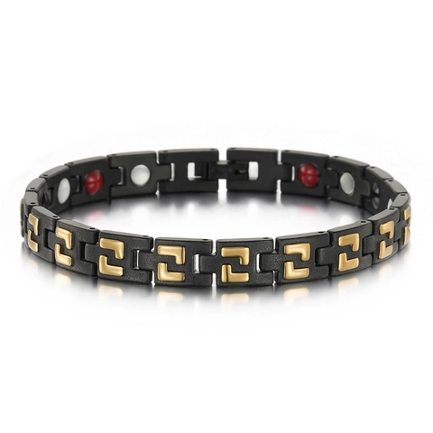 Stainless Steel Magnetic Therapy Bracelet Unisex Greek Key Meander Pattern IP Gold Plated Healthy Jewelry Hand Chain Gift