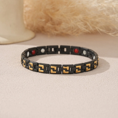 Stainless Steel Magnetic Therapy Bracelet Unisex Greek Key Meander Pattern IP Gold Plated Healthy Jewelry Hand Chain Gift
